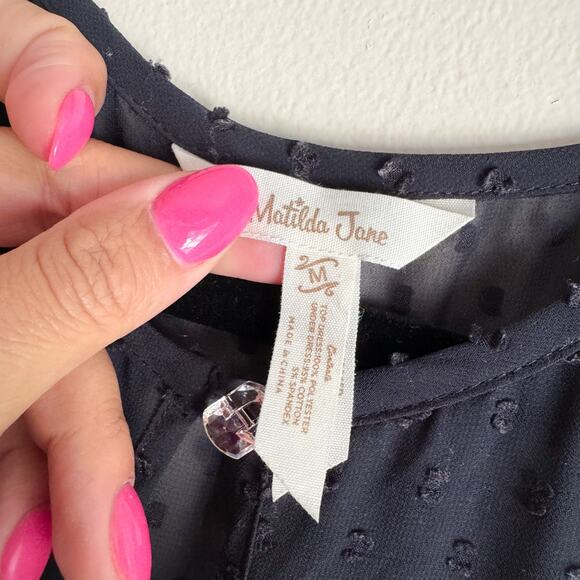 Matilda Jane Black Nostalgia Sheer Dot Lace Tiered Classy Dress - Medium - Picture 5 of 8